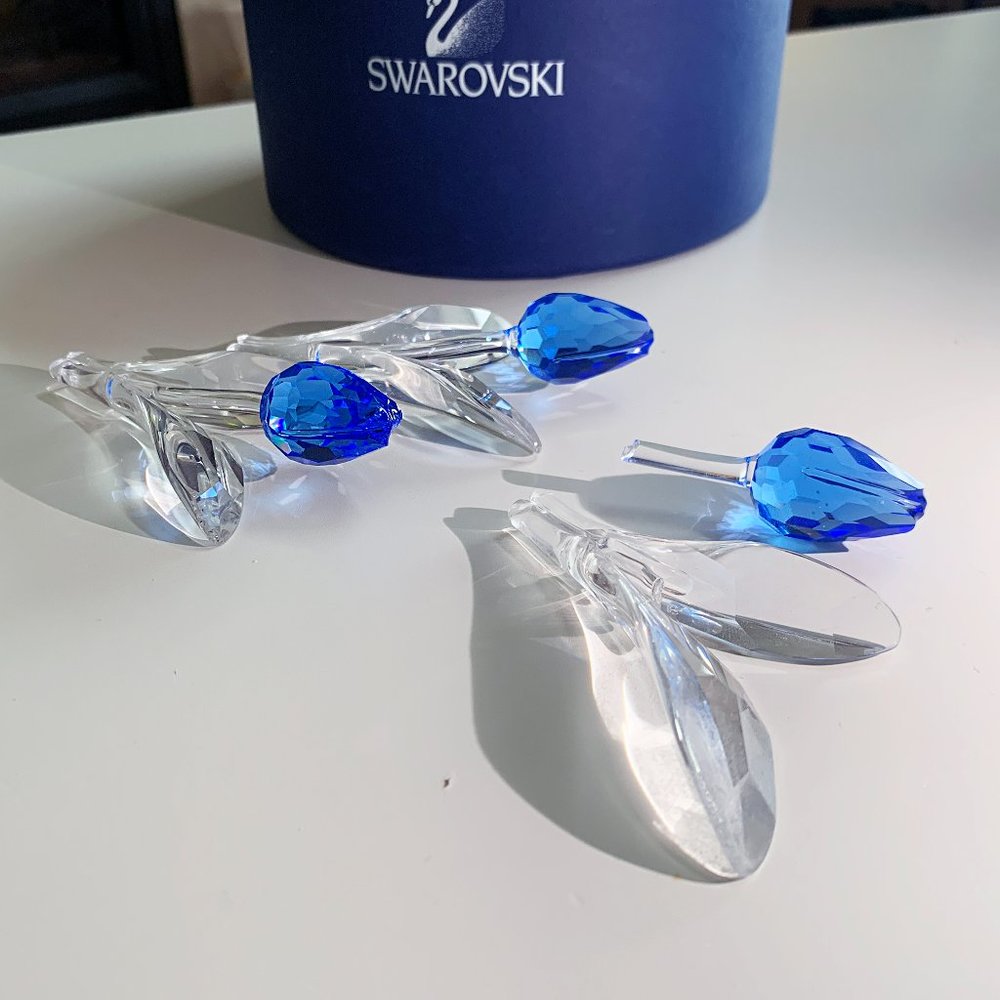 Pair of Swarovski Large Crystal Blue Tulips + one broken
